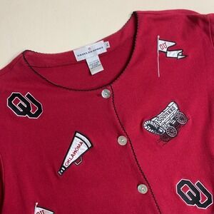 VTG Castles Sport Oklahoma Sooners OU Embroidered Cardigan Red Women XL Cotton